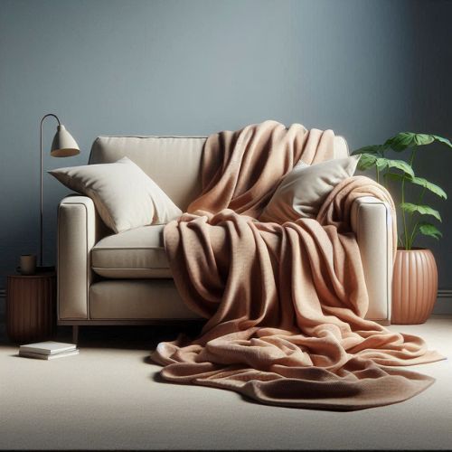 'Thrown Down' style throw blanket draped over furniture