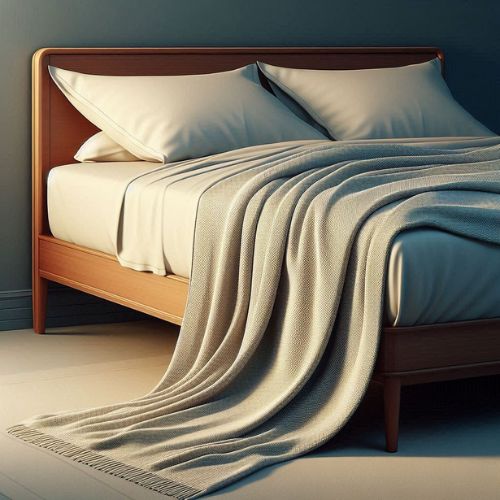 'Thrown Down' style throw blanket partially draping off the bed