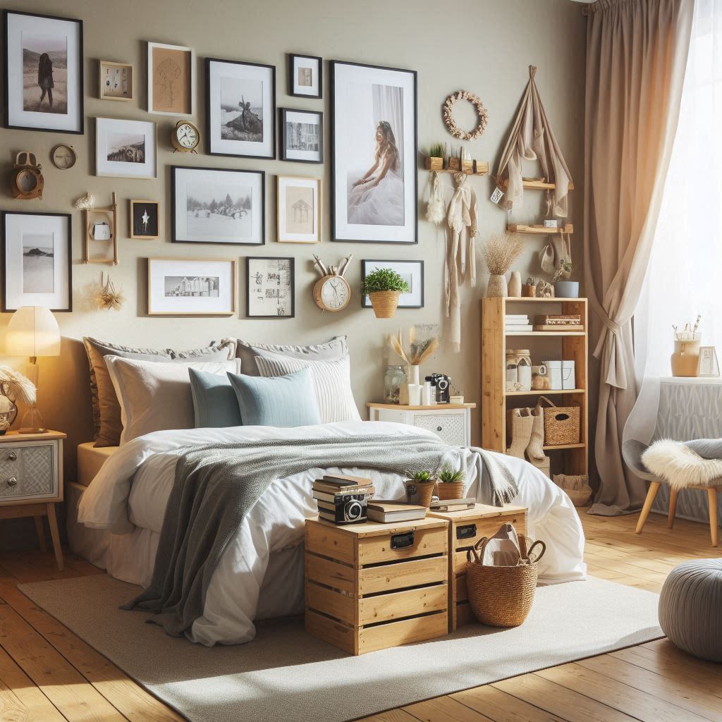 A bedroom personalized with wall art, photos, and decor that reflect the user's style, tying the room together and making it unique.