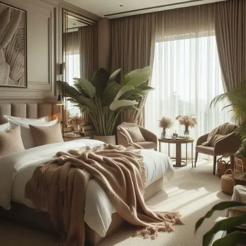 Drape soft throws over chairs or the bed for coziness in a Hotel Vibe Bedroom