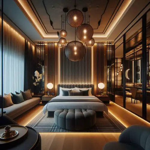 Hotel Vibe Bedroom with layered lighting for ambiance and functionality