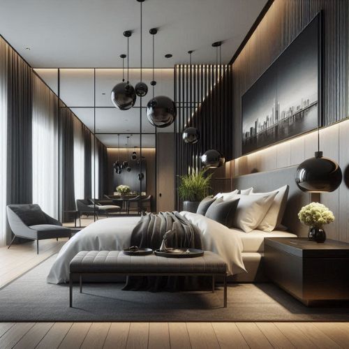 Sleek Furniture: Select sleek, modern furniture pieces for a Hotel Vibe Bedroom