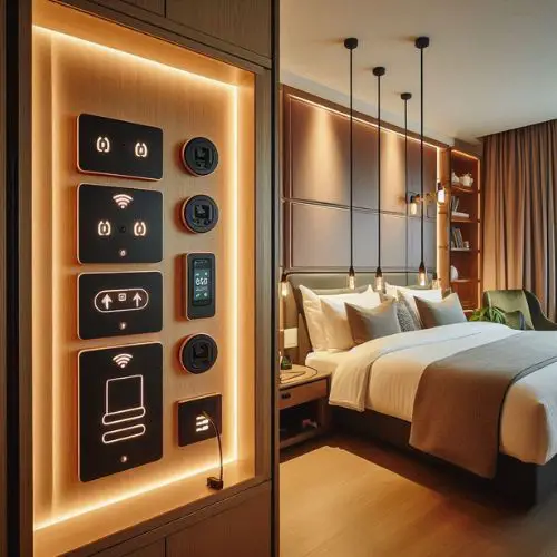 Tech Amenities with USB ports and smart lights in a Hotel Vibe Bedroom