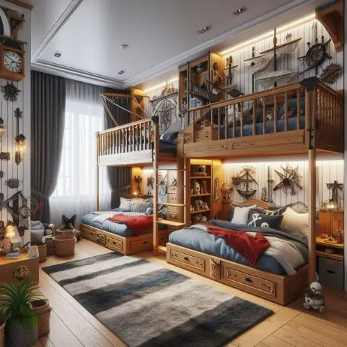 Young Boys Bedroom Ideas with bunk beds designed in themes like a pirate ship or a treehouse