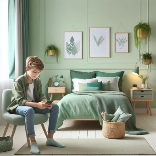 Young Boys Bedroom Ideas with calming green tones