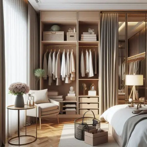 a boutique closet in a hotel vibe bedroom