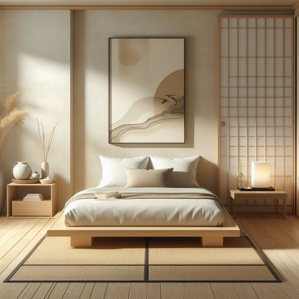 a room with a Japanese-style platform bed