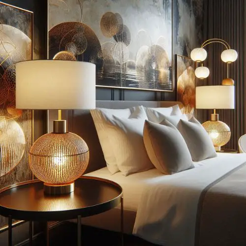 artistic lamps for unique bedside lighting in a hotel vibe bedroom