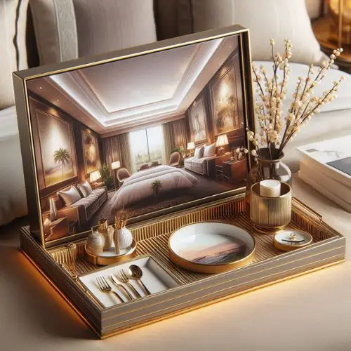 decorative trays used to organize small items in a Hotel Vibe Bedroom