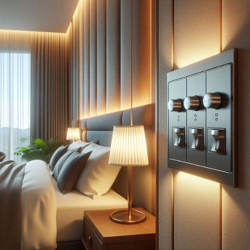 dimmer switches to adjust lighting mood in a hotel vibe bedroom