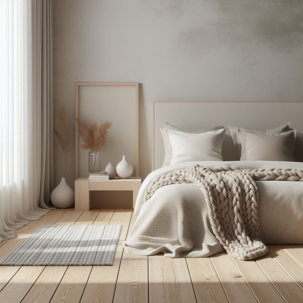 minimal bedroom with neutral tones like whites
