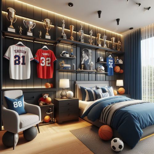sports-themed bedrooms with team jerseys