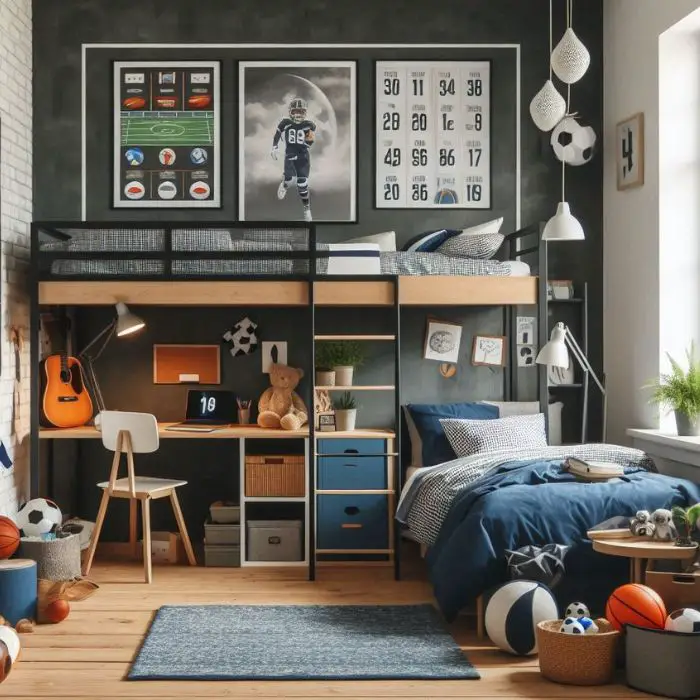 Boys’ Shared Bedroom Inspiration with sports-themed decor