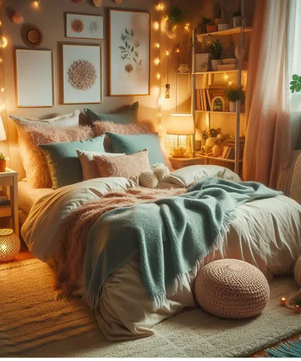 Cozy and comfortable guest bedroom with soft plush bedding