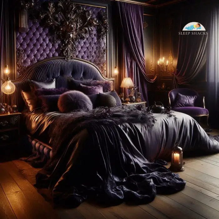 Dark Enchantment bedroom with deep purples or navy blues