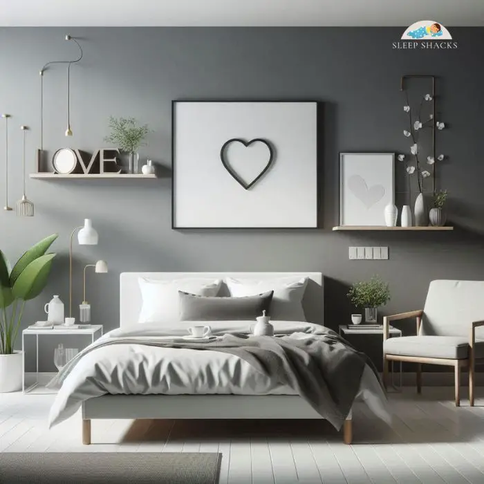 Minimalist Love bedroom with a monochromatic color scheme