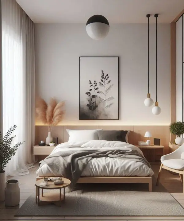 Modern minimalist small bedroom for couples with clean and sleek design