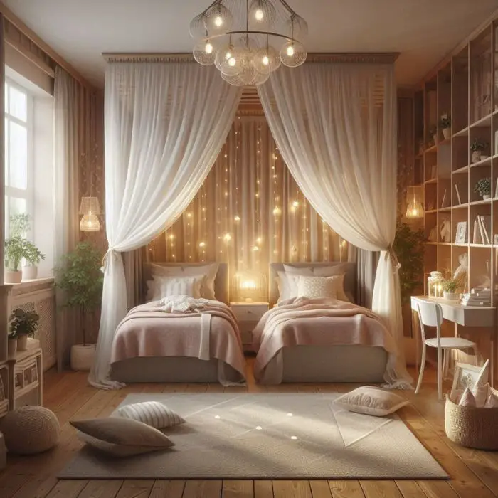One Bed Wonder
Use a larger bed for shared sleeping space
Add plenty of pillows for comfort
Create separate storage areas for each sister
Use a neutral color palette for a cohesive look
Incorporate personal touches with decor items