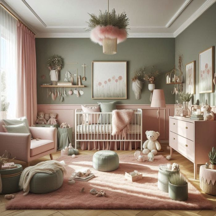 Sage Green and Baby Pink Nursery with sage green 