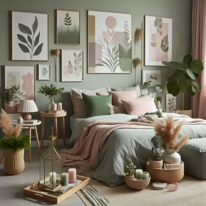 Sage Green and Pink Decor Ideas with mixed textures