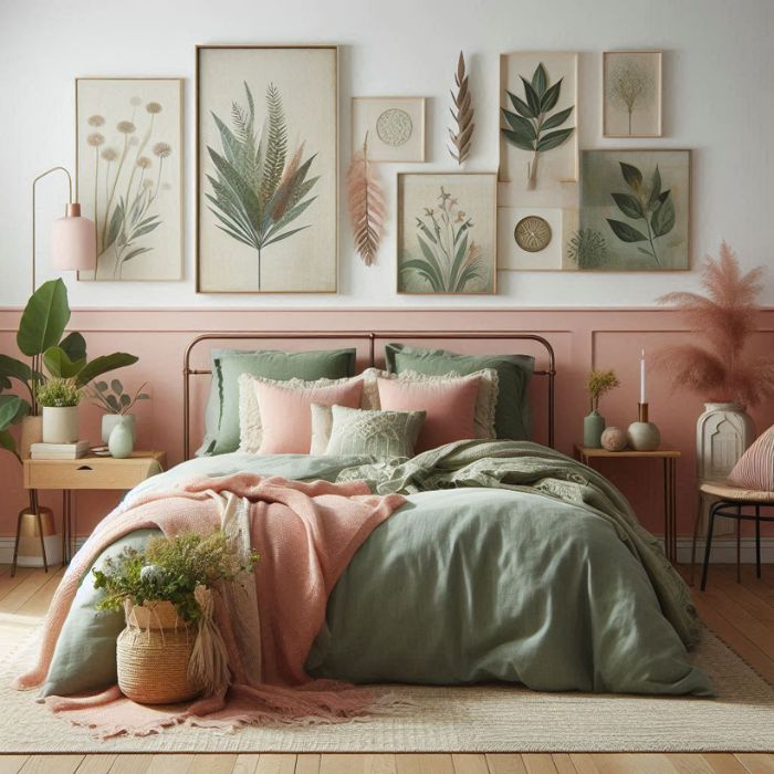 Sage Green and Pink Decor Ideas with mixed textures