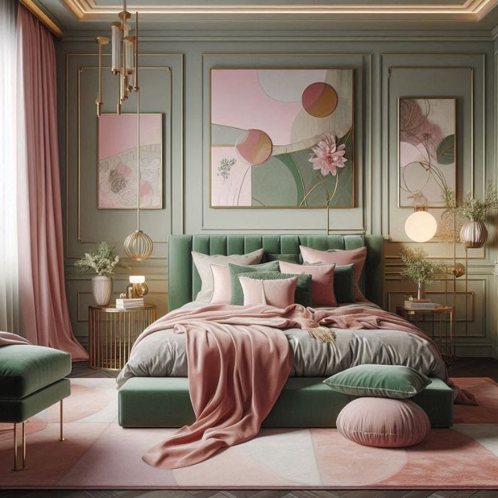 Sage Green and Pink Room Ideas for Adults with sophisticated patterns