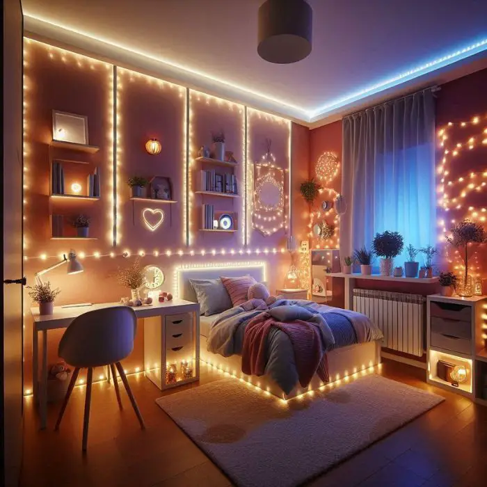 Small Bedroom Ideas for Teens with LED Lights