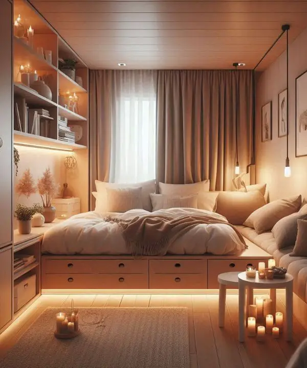 Small bedroom ideas for couples with space-saving furniture