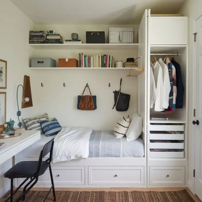 Small Guest Bedroom Ideas Built-in Storage to Save Space
