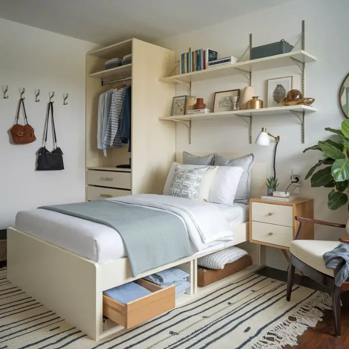 Small Guest Bedroom Ideas Built-in Storage to Save Space
