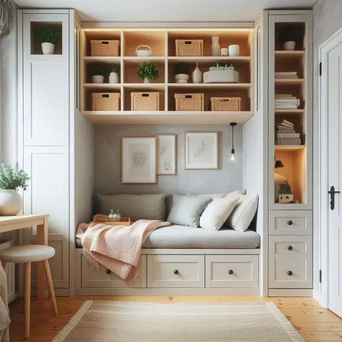 Small Guest Bedroom Ideas Built-in Storage to Save Space
