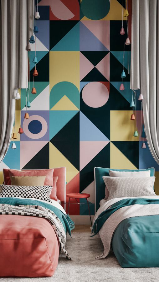 Accent Wall with Geometric Shapes