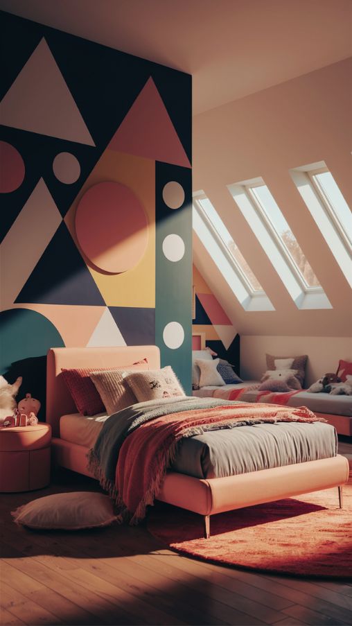 Accent Wall with Geometric Shapes