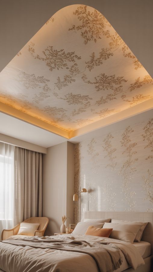 Tray Ceiling with Wallpaper Accents