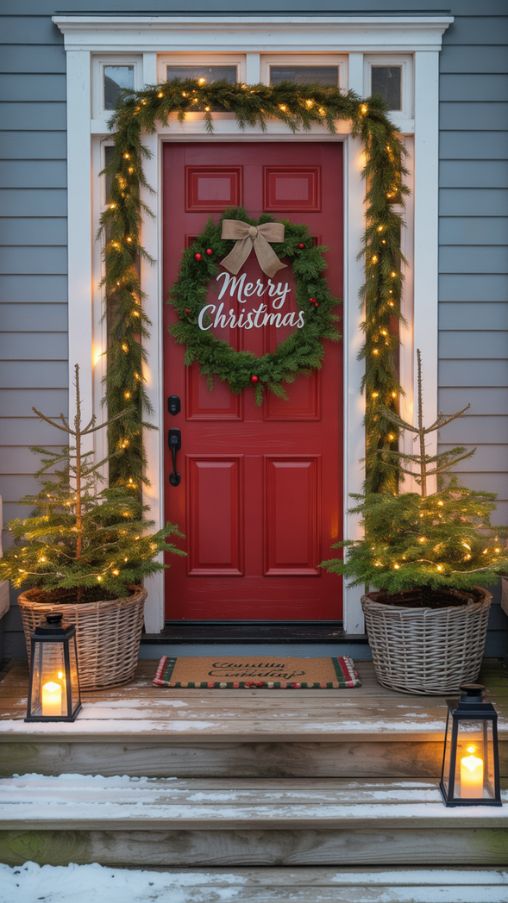 Cozy Christmas Porch and Front Door Decor