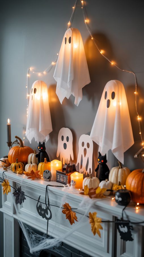 Ghost-Themed Halloween Mantel Ideas