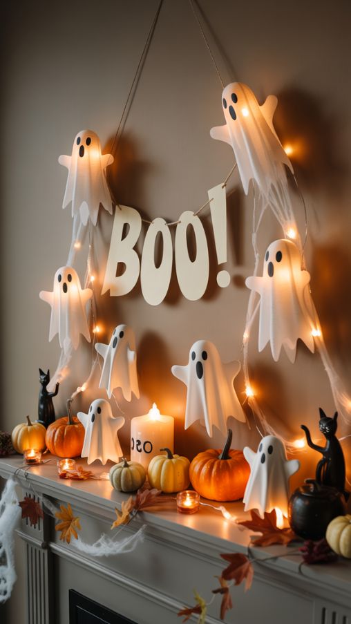 Ghost-Themed Halloween Mantel Ideas