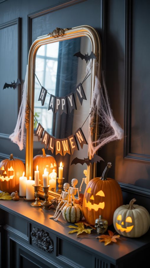 Halloween Mantle Decor With a Mirror