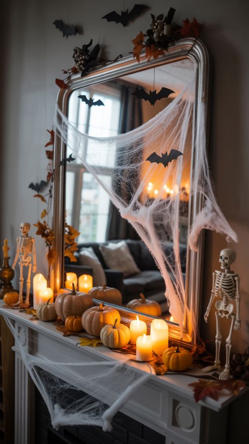 Halloween Mantle Decor With a Mirror