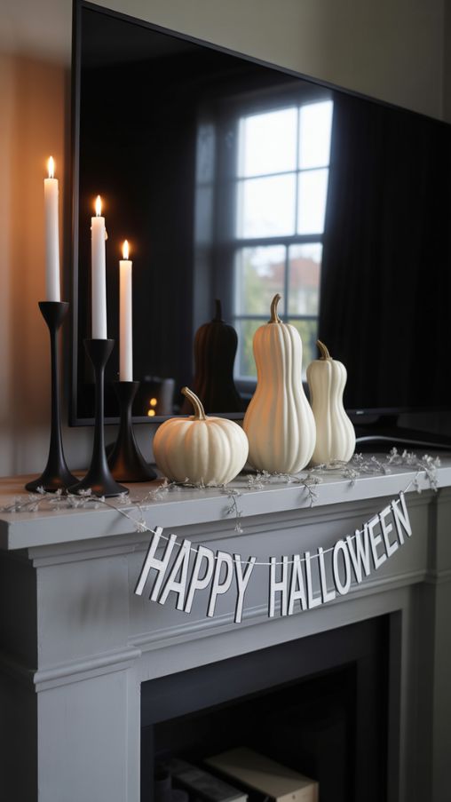 Modern and Minimalist Halloween Mantle Decor
