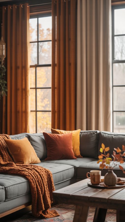 fall living room decor curtains