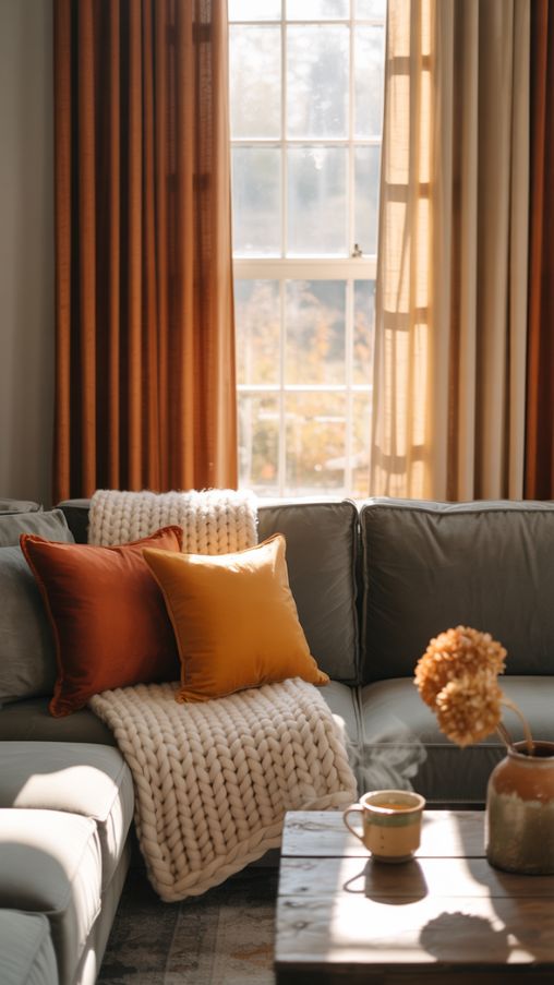 fall living room decor curtains