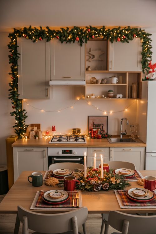 Apartment Kitchen and Dining Christmas Decor Ideas