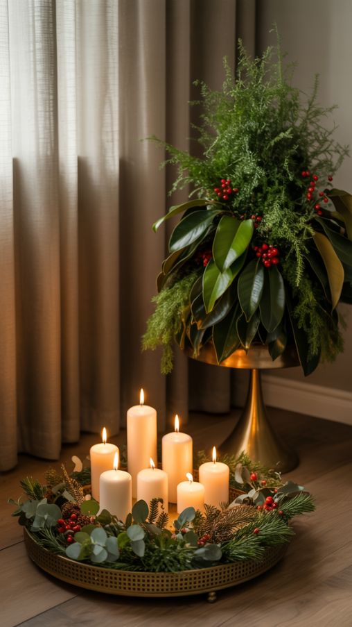 Candle and Greenery Christmas Tree Alternative Decor Ideas