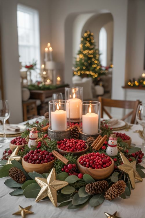 Christmas Table Centerpiece with Rustic, Elegant, and Whimsical Elements