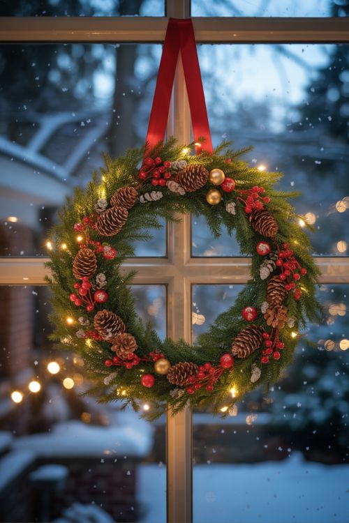 Classic Christmas Window Decorations: Evergreen Wreath Ideas for a Cozy Holiday Home