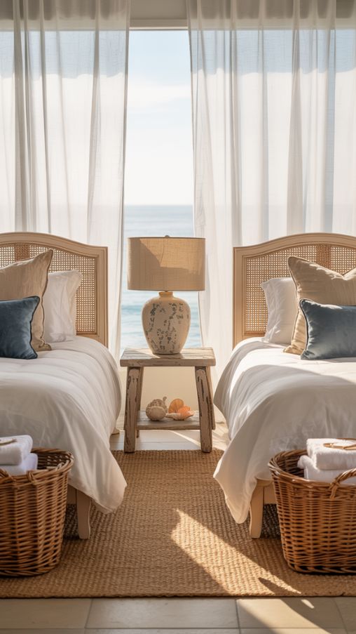Coastal-Inspired Twin Bed Guest Room Designs With Fresh Coastal Charm