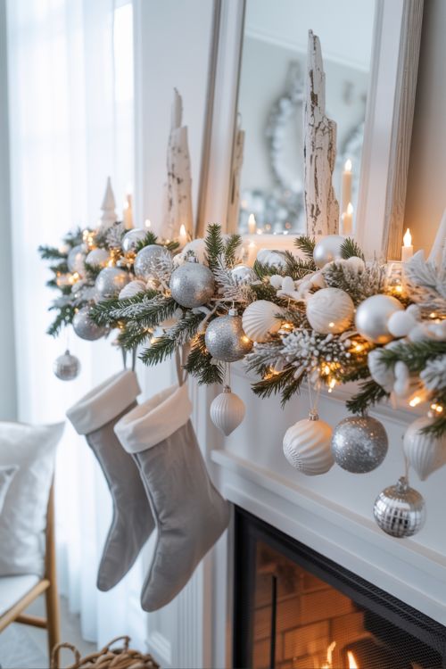 Coastal and Modern Christmas Mantle Ideas for a Light and Airy Holiday Home