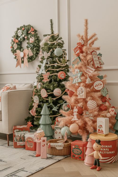 Combining Kitsch with Classic Christmas Decorations Festive Retro-Modern Living Room