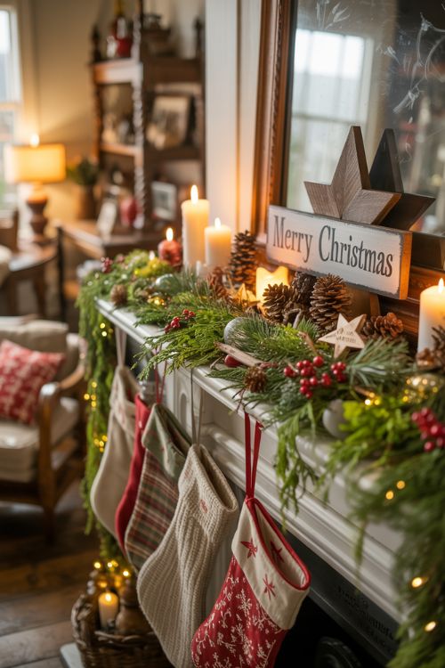Country Christmas Decorations – Cozy Farmhouse Mantel Ideas